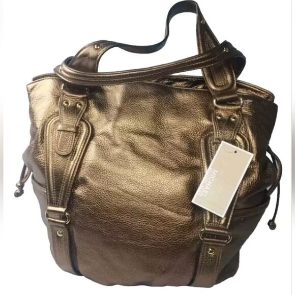 Michael Kors Lattington Large Tote Antique Brass Leather Handbag - Picture 1 of 13